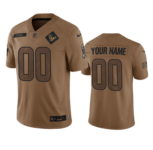 Mens Houston Texans Active Player Custom 2023 Brown Salute To Service Limited Football Stitched Jersey->customized nfl jersey->Custom Jersey